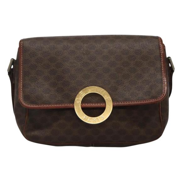 CELINE Macadam Canvas Shoulder Bag Pvc Brown Gold - Picture 2 of 12